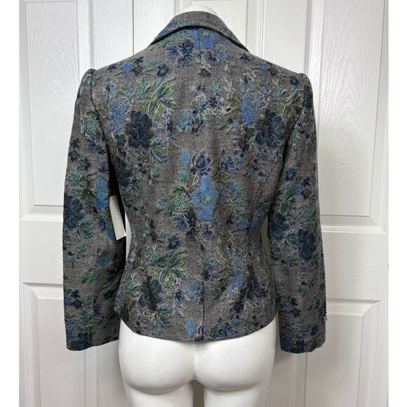 Lovely by Mitchell Gross Women's Blue Floral Tweed Embellished Blazer Size 6 NWT - Picture 6 of 10
